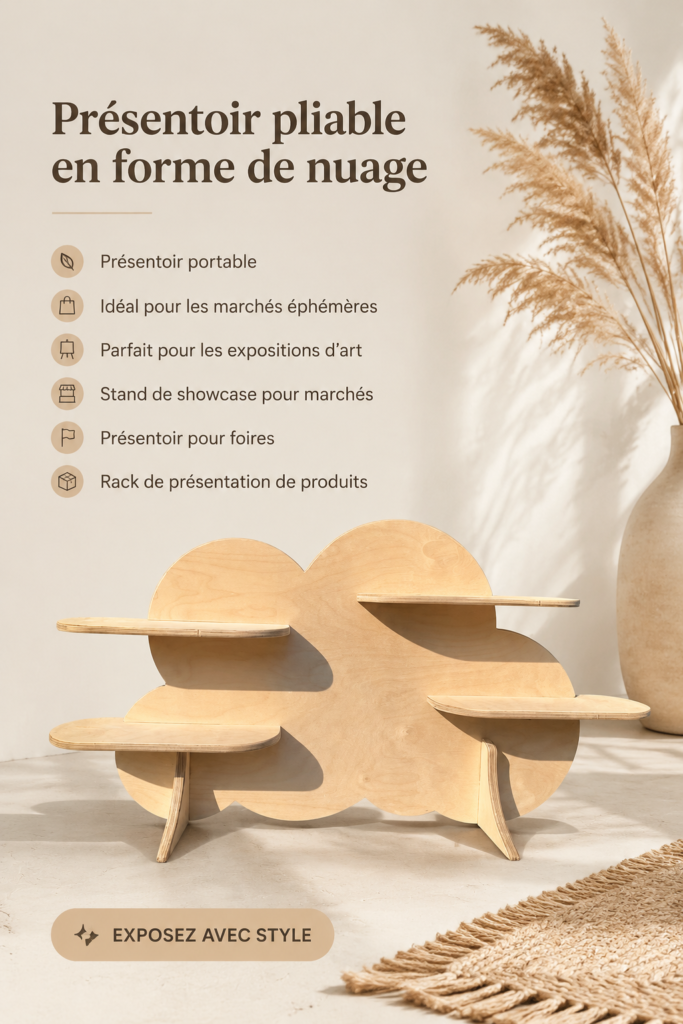 Vue d'un stand de marché pliant bien aménagé pour une exposition de produits artisanaux.