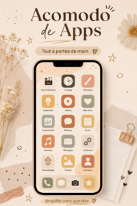 Femme utilisant une application d'organisation sur sa tablette dans un environnement bien rangé.