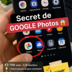 Femme utilisant Google Photos sur un smartphone pour organiser ses images.