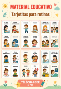 Un ensemble de cartes éducatives pour organiser les routines quotidiennes.