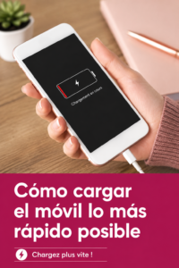 Gros plan sur un smartphone en train de charger rapidement avec un chargeur adapté.