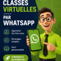 Femme en train d'apprendre sur son smartphone via WhatsApp
