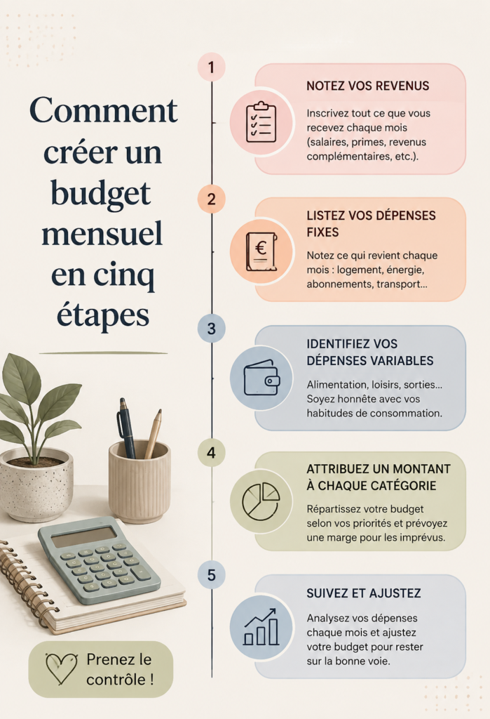 Femme en train de préparer son budget avec un ordinateur et des notes