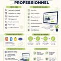 Visuel représentant une femme créant un site web professionnel sur un ordinateur, utilisant des solutions cloud.