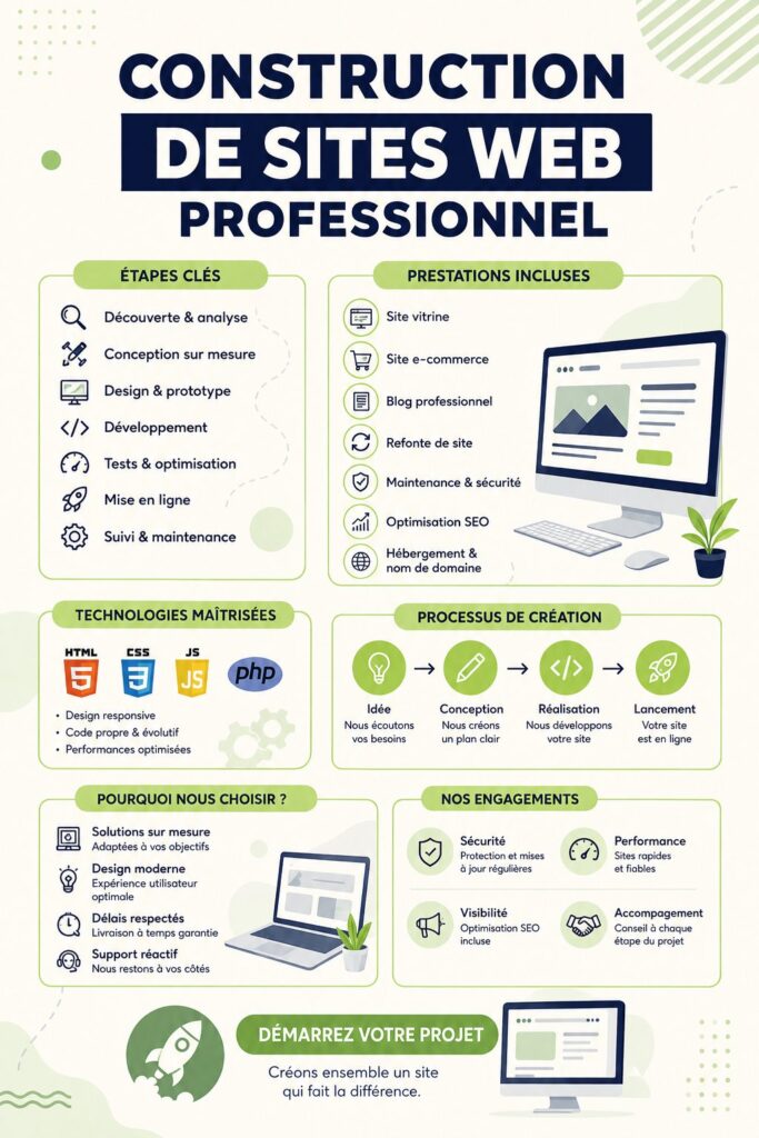 Visuel représentant une femme créant un site web professionnel sur un ordinateur, utilisant des solutions cloud.