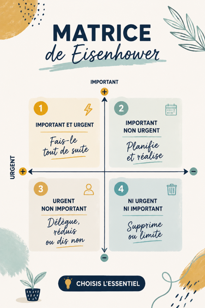 Illustration de la matrice d'Eisenhower pour la gestion des priorités