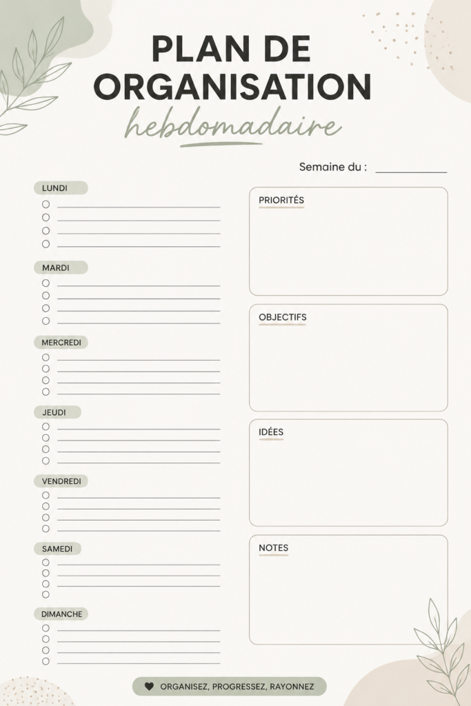 Modèle Canva illustrant un plan de semaine organisé