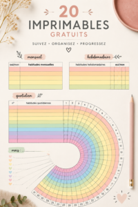 Un tableau coloré avec 20 modèles gratuits à imprimer pour des projets créatifs.