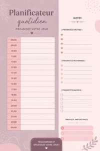 Modèle de planner gratuit sur Canva créé pour aider à organiser son quotidien.