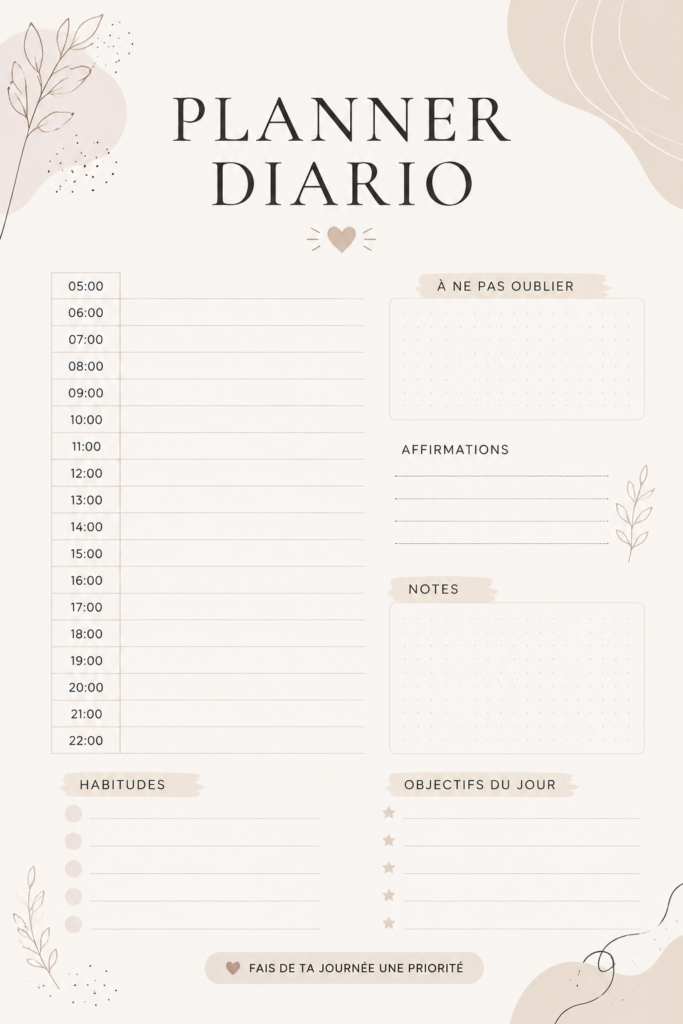 Une femme utilisant un planner quotidien pour organiser ses tâches et rendez-vous