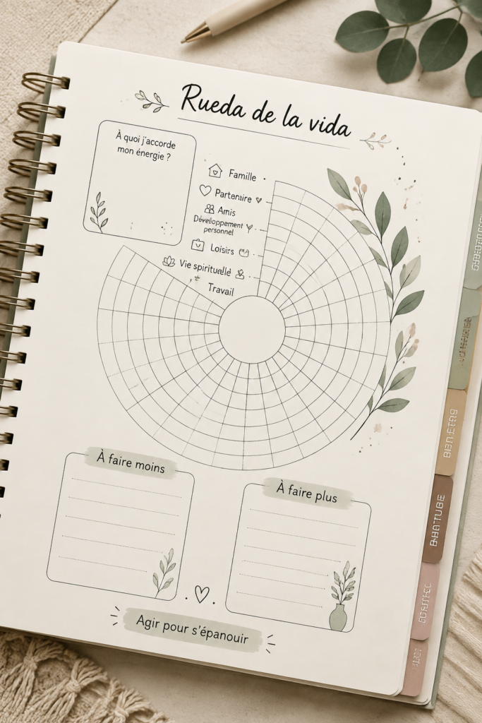 Illustration de la roue de la vie avec différents aspects de la vie quotidienne