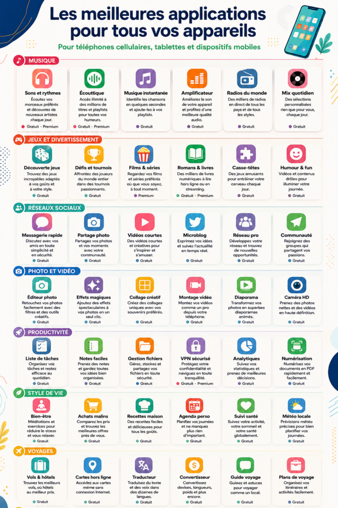 Une femme utilisant son smartphone avec des applications cloud ouvertes