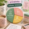 Femme souriante devant un ordinateur, établissant son budget mensuel.