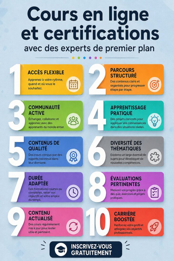 Capture d'écran de Coursera montrant une sélection de cours en ligne populaires.