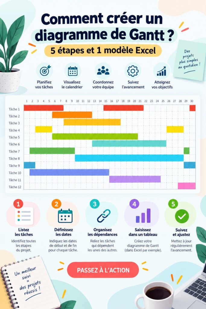 Un exemple de diagrama de Gantt sur un ordinateur représentant des tâches de projet.