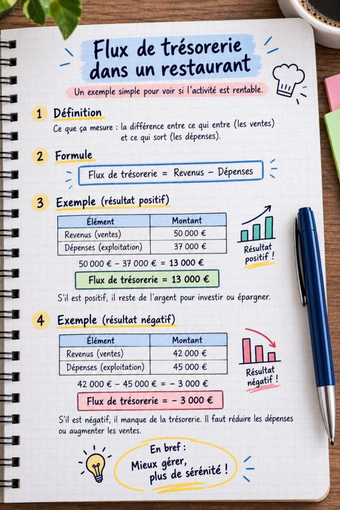 Image d'un tableau de gestion de flux de trésorerie pour un restaurant