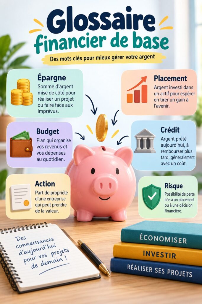 Femme feuilletant un glossaire financier avec un sourire, symbole de confiance en gestion personnelle.