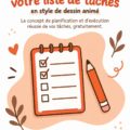 Modèle coloré de liste de tâches animées sur un bureau.