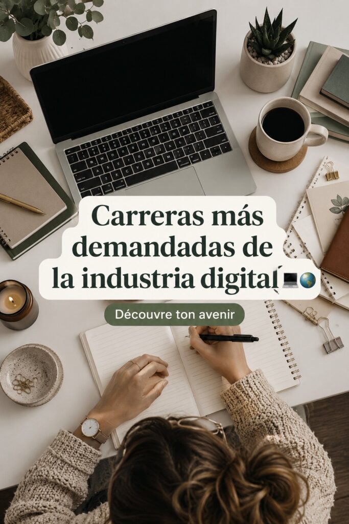 Femme moderne travaillant sur un ordinateur portable dans un espace de coworking, représentant les métiers du digital