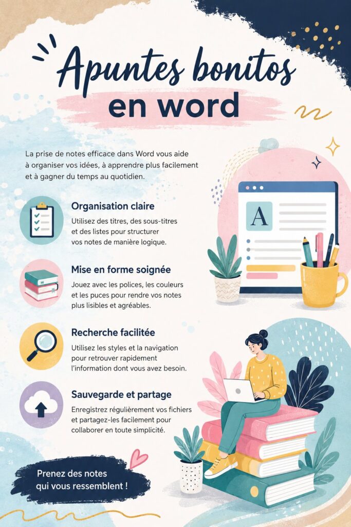 Capture d'écran illustrant des modèles Word stylisés pour des notes pratiques.