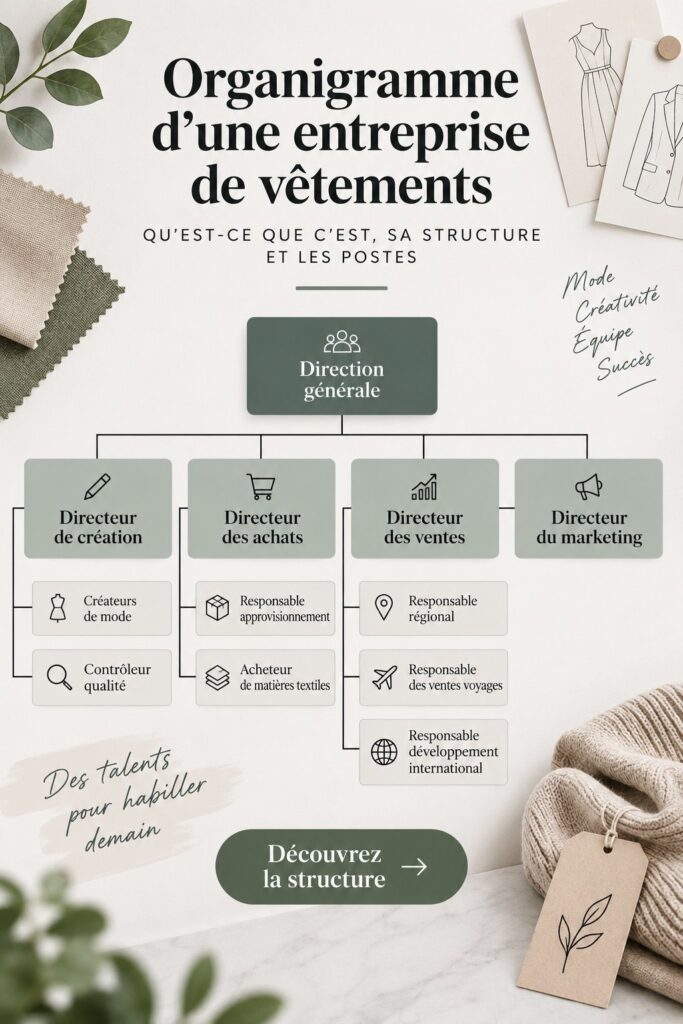 Organigramme illustrant la structure d'une entreprise de mode