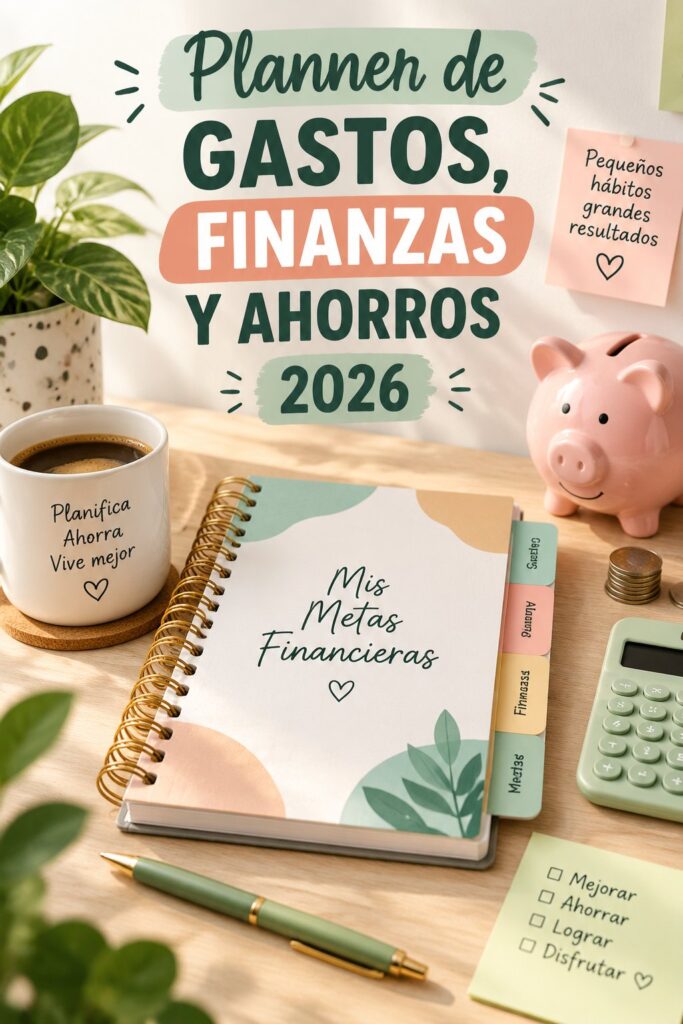 Image d'un planner financier ouvert, montrant des sections pour le budget et l'épargne.