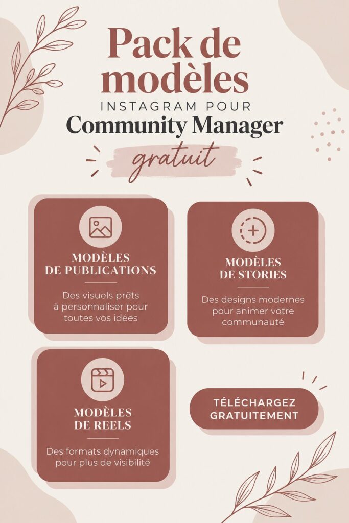 Écran d'ordinateur affichant des modèles Instagram gratuits pour community managers.