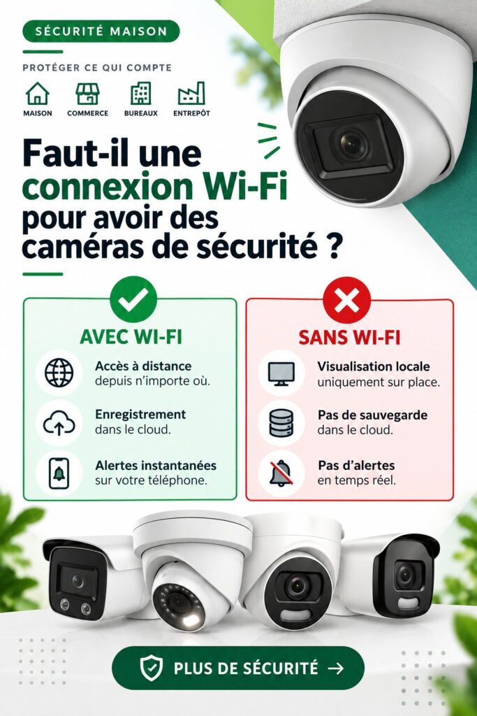 Caméra de sécurité installée sur un mur extérieur sous un ciel bleu, illustrant l'importance de la sécurité à domicile pour les familles.